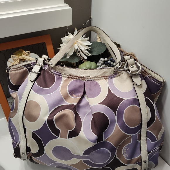 🥰 Vintage Y2K EUC COACH ALEXANDRA OUTLINE OPT ART POPPY TOTE BAG - Picture 12 of 16